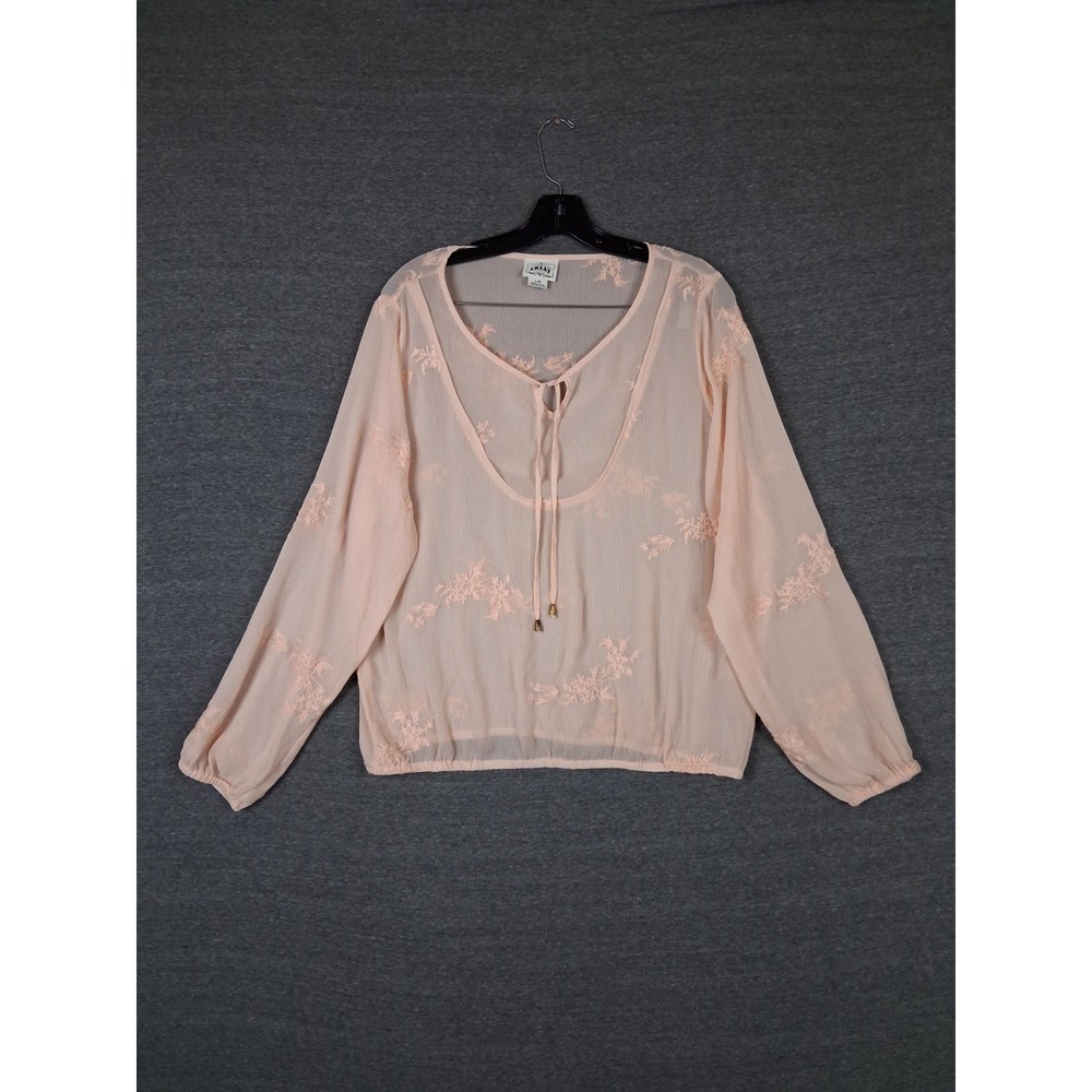 Ariat Womens Shirt L Peach Sheer Floral Rodeo Ranch Western Dance Festival